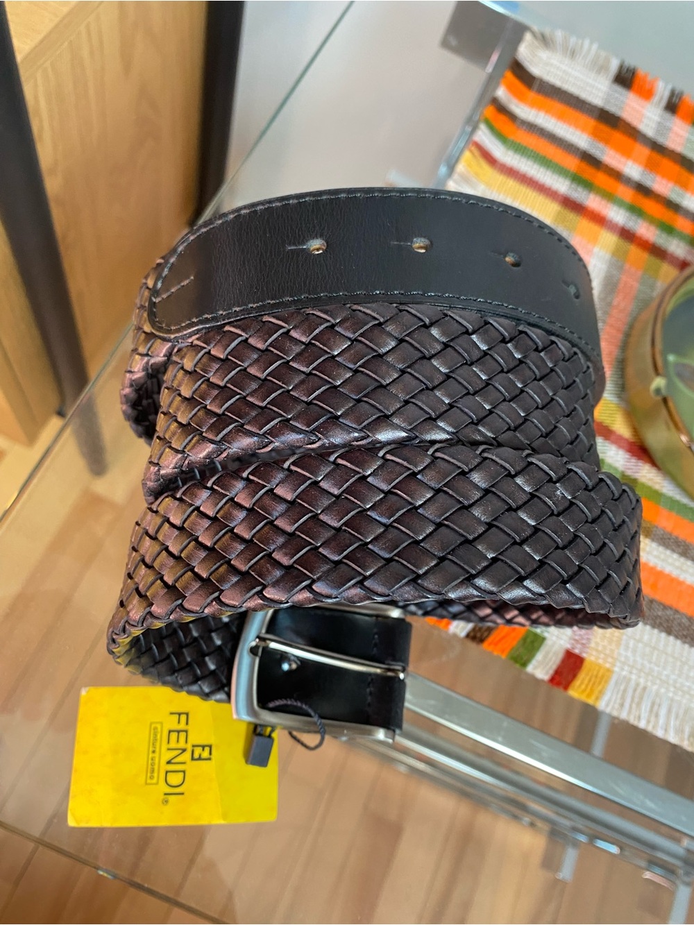 Fendi Braided Leather Men’s Belt in Dark Brown and Black